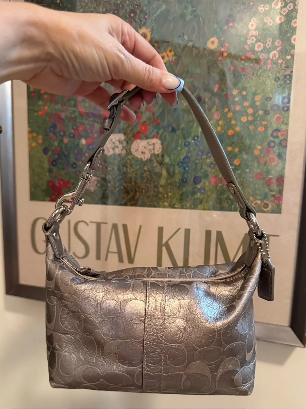 Coach Silver Metallic Signature Mini Hobo